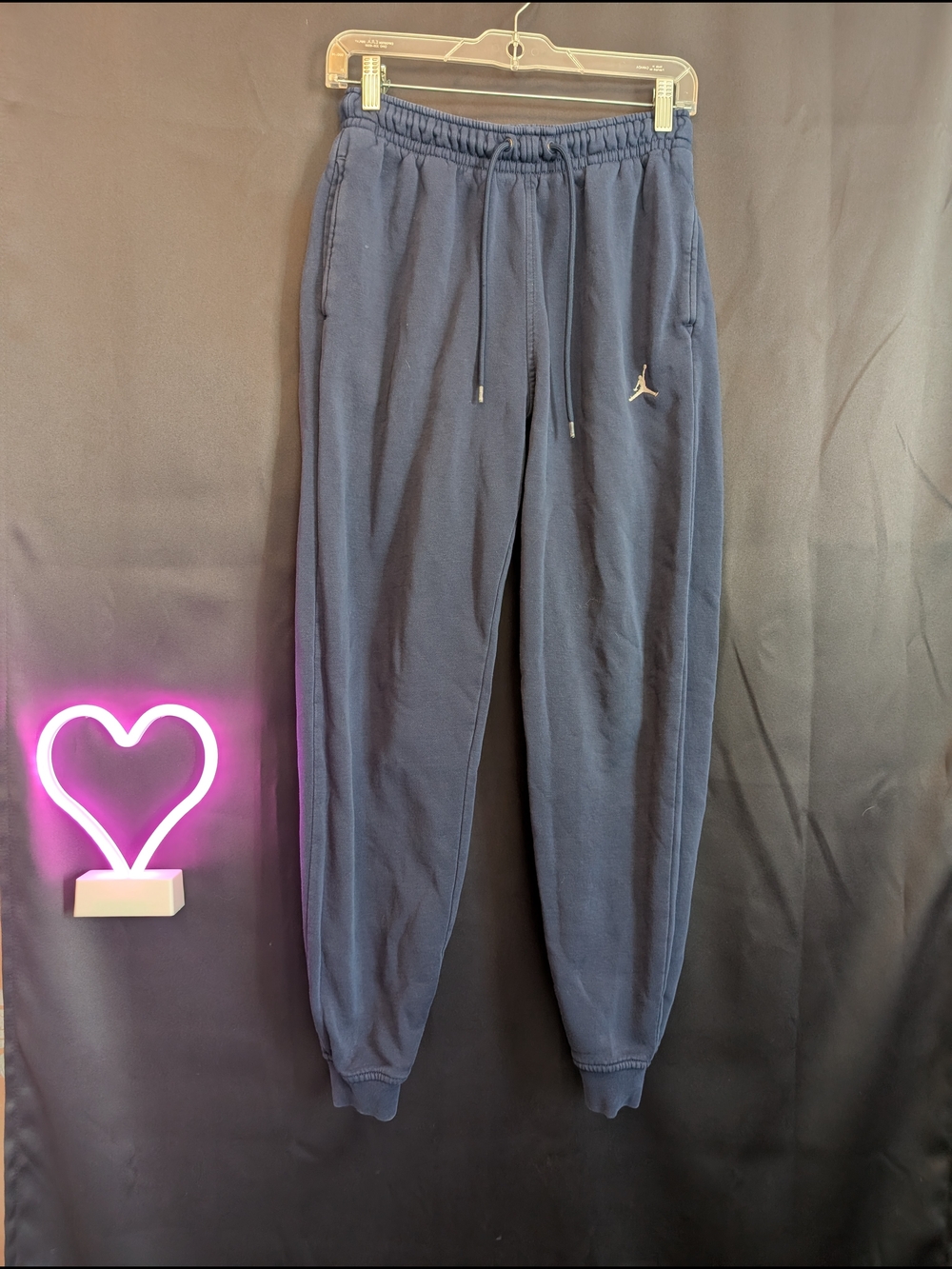 Jordan Navy Blue Fleece Jogger Pants Capped Leg Adjustable Waist Men's Small